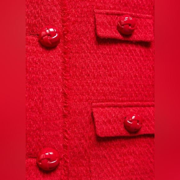 Mango TWEED JACKET WITH POCKETS - Size 3XL - Red - Picture 6 of 12